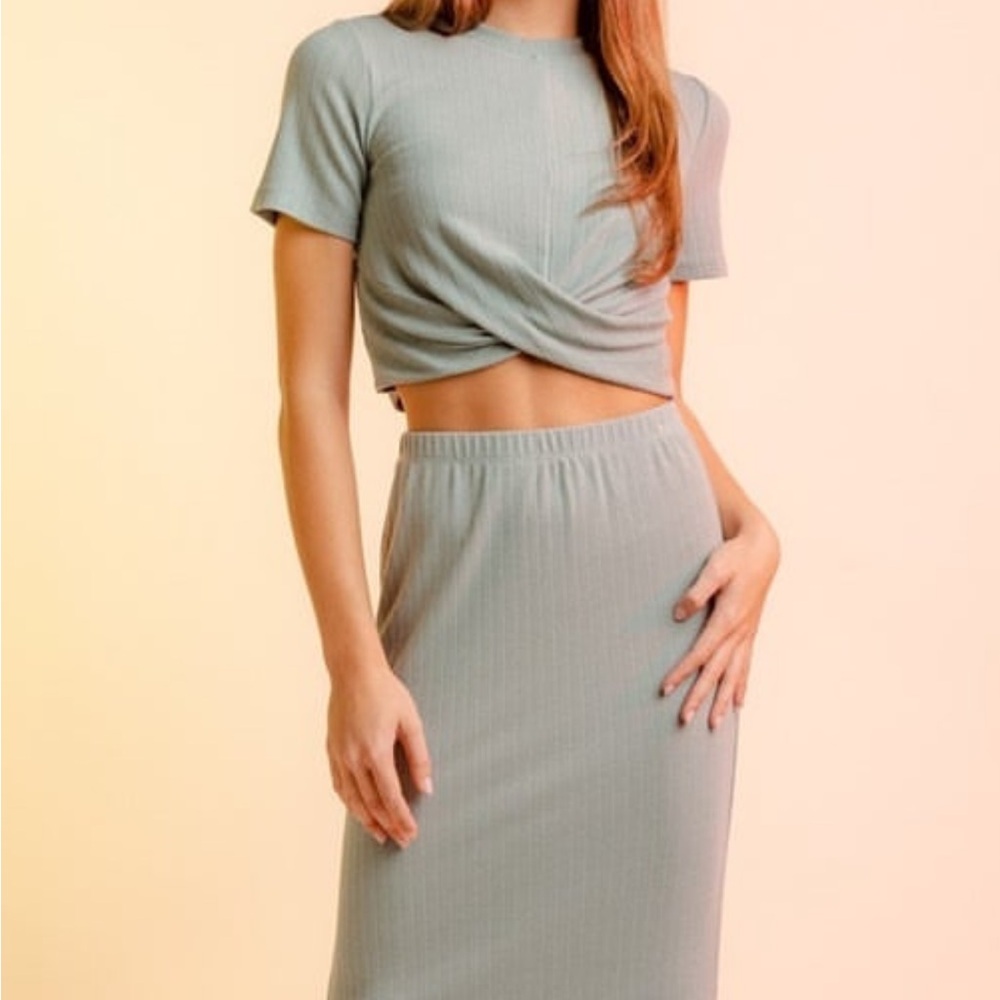 Twist front top & midi skirt with side slits